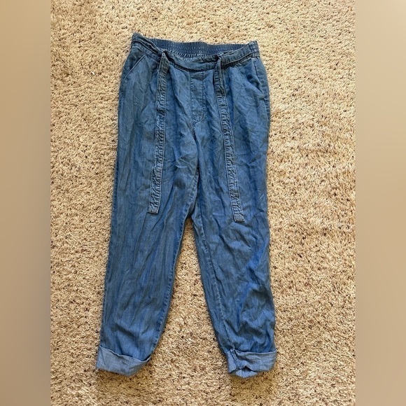 SOHO New York & Company Jeans Womens Sz M Pants Blue Chambray Belted - Picture 1 of 6